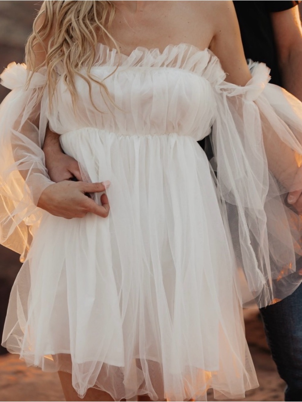 Bridal White Ruffled Tulle Mini Dress